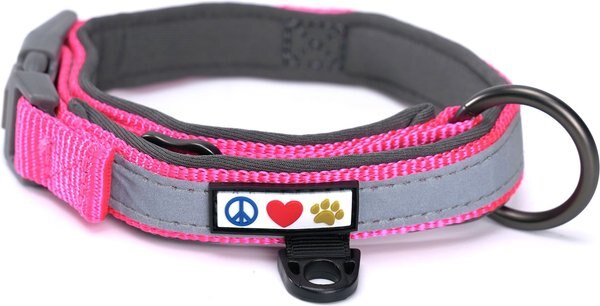 Pawtitas Soft Adjustable Reflective Padded Dog Collar, Pink, Small: 11 to 15-in neck, 5/8-in wide slide 1 of 7