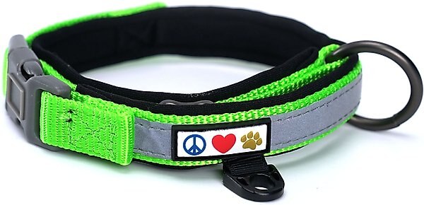 Pawtitas Soft Adjustable Reflective Padded Dog Collar, Green, Medium/Large: 14 to 20-in neck, 3/4-in wide slide 1 of 7