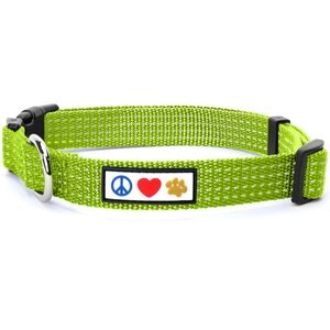 Pawtitas Nylon Reflective Dog Collar, Green, Large: 16 to 26-in neck, 1-in wide