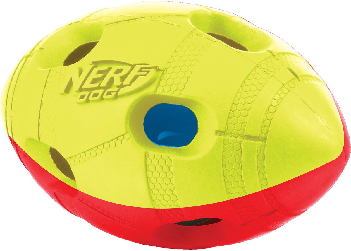 NERF DOG Light Up Bash Football Dog Toy, Medium, Yellow & Red