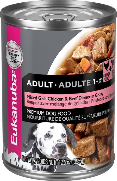 Eukanuba Adult Mixed Grill Chicken & Beef Dinner in Gravy Canned Dog Food, 12.5-oz, case of 12 slide 1 of 6
