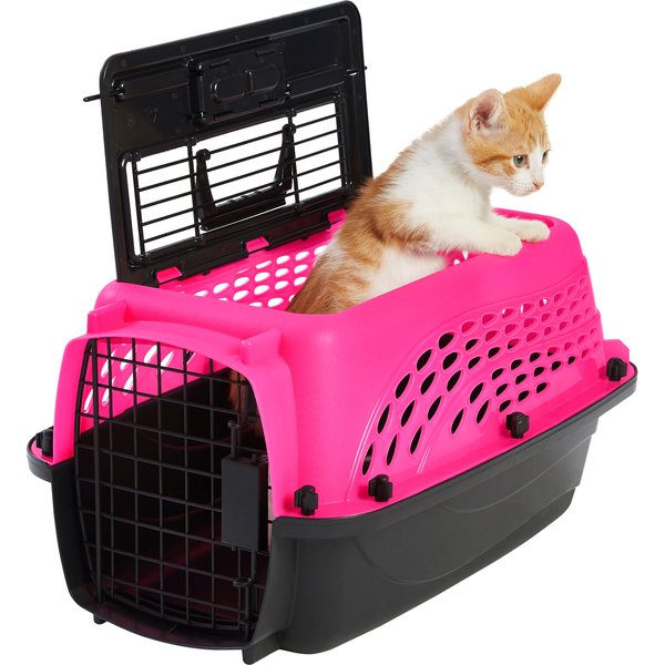 FRISCO Two Door Top Load Plastic Dog & Cat Kennel, Pink, 19in