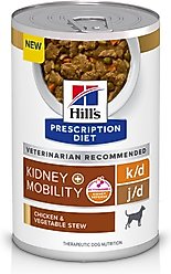 Hill's Prescription Diet k/d Kidney Care + Mobility Care with Chicken & Vegetable Stew Canned Dog Food, 12.5-oz, case of 12