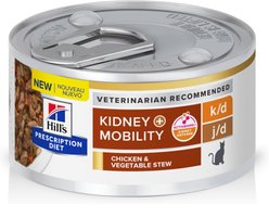 Hill's Prescription Diet k/d Kidney Care + Mobility Care with Chicken & Vegetable Stew Canned Cat Food, 2.9-oz, case of 24