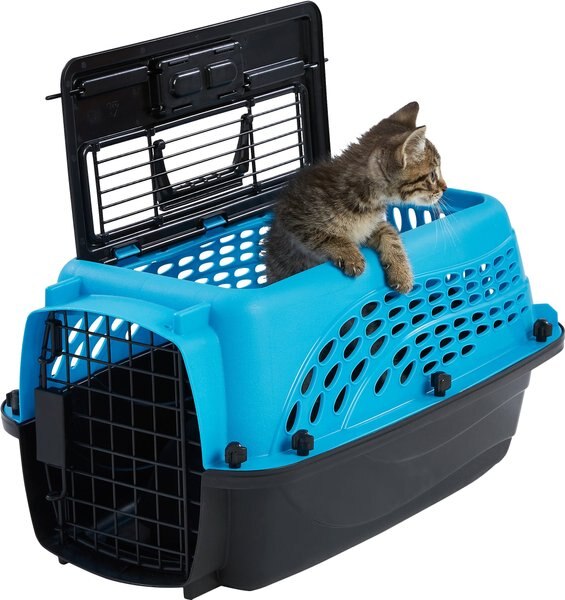 Discontinued FRISCO Two Door Top Load Plastic Dog & Cat Kennel, Blue