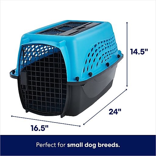 Frisco Two Door Top Load Plastic Dog & Cat Kennel, Blue, 24-in
