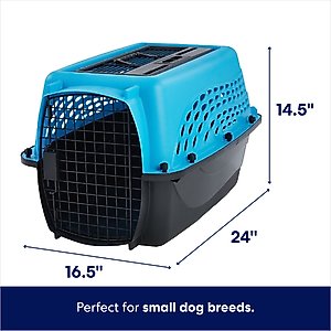 Frisco Two Door Top Load Plastic Dog & Cat Kennel, Blue, 24-in