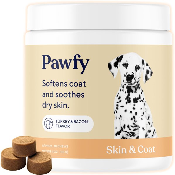 PAWFY Turkey & Bacon Flavored Chew Skin & Coat Supplement for Dogs, 30