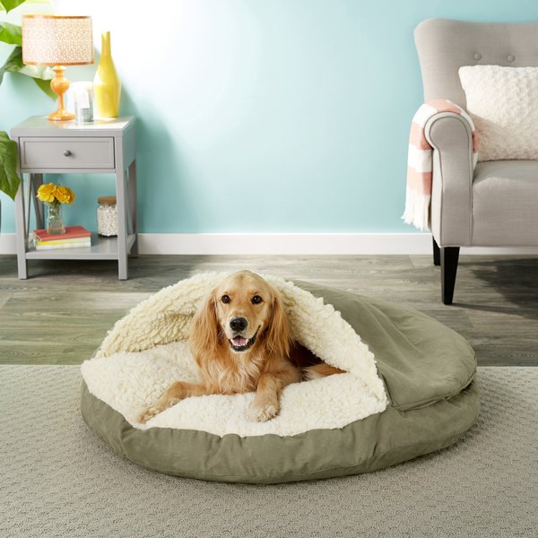 SNOOZER PET PRODUCTS Luxury Microsuede Cozy Cave Dog & Cat Bed, Olive Microsuede, XLarge