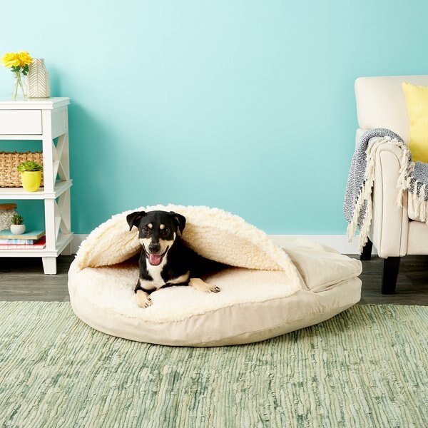SNOOZER PET PRODUCTS Cozy Cave Covered Cat & Dog Bed with Removable Cover, Khaki, XLarge