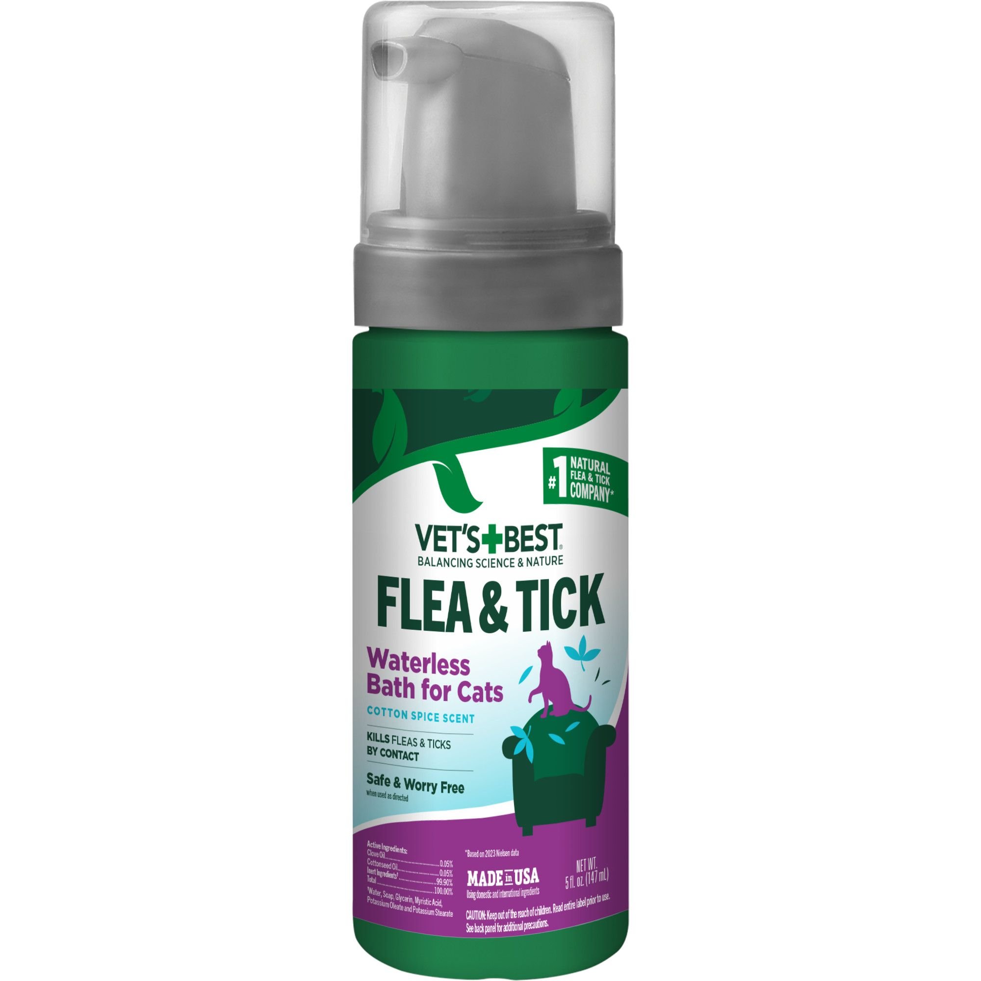 VET'S BEST Flea & Tick Waterless Bath Cotton Spice Scent Spot Treatment