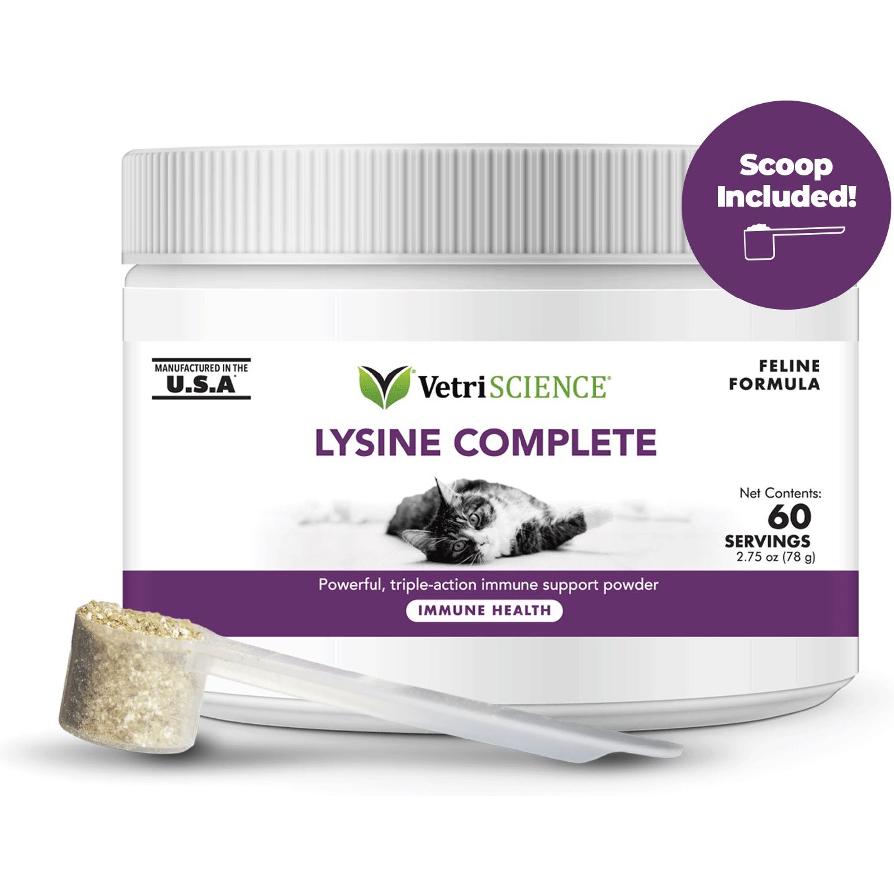VetriScience Lysine Complete Creamy Chicken Flavor Triple-Action Immune Support Supplement for Cats, 2.75-oz jar
