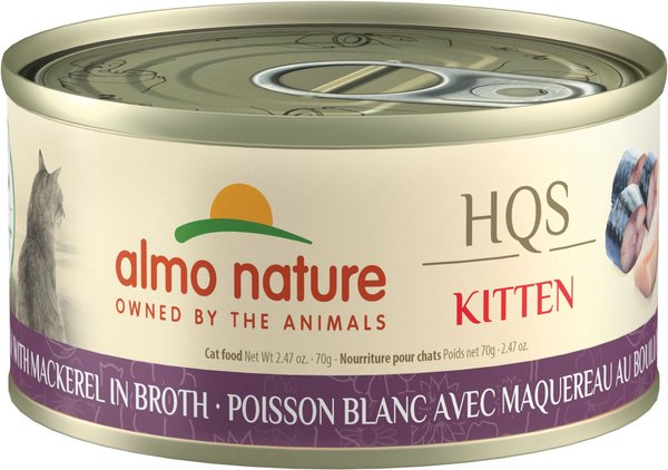 ALMO NATURE HQS Natural Whitefish with Mackerel in Broth Grain Free Pate Kitten Wet Canned Cat Food 2.47 oz can case of 24 Chewy