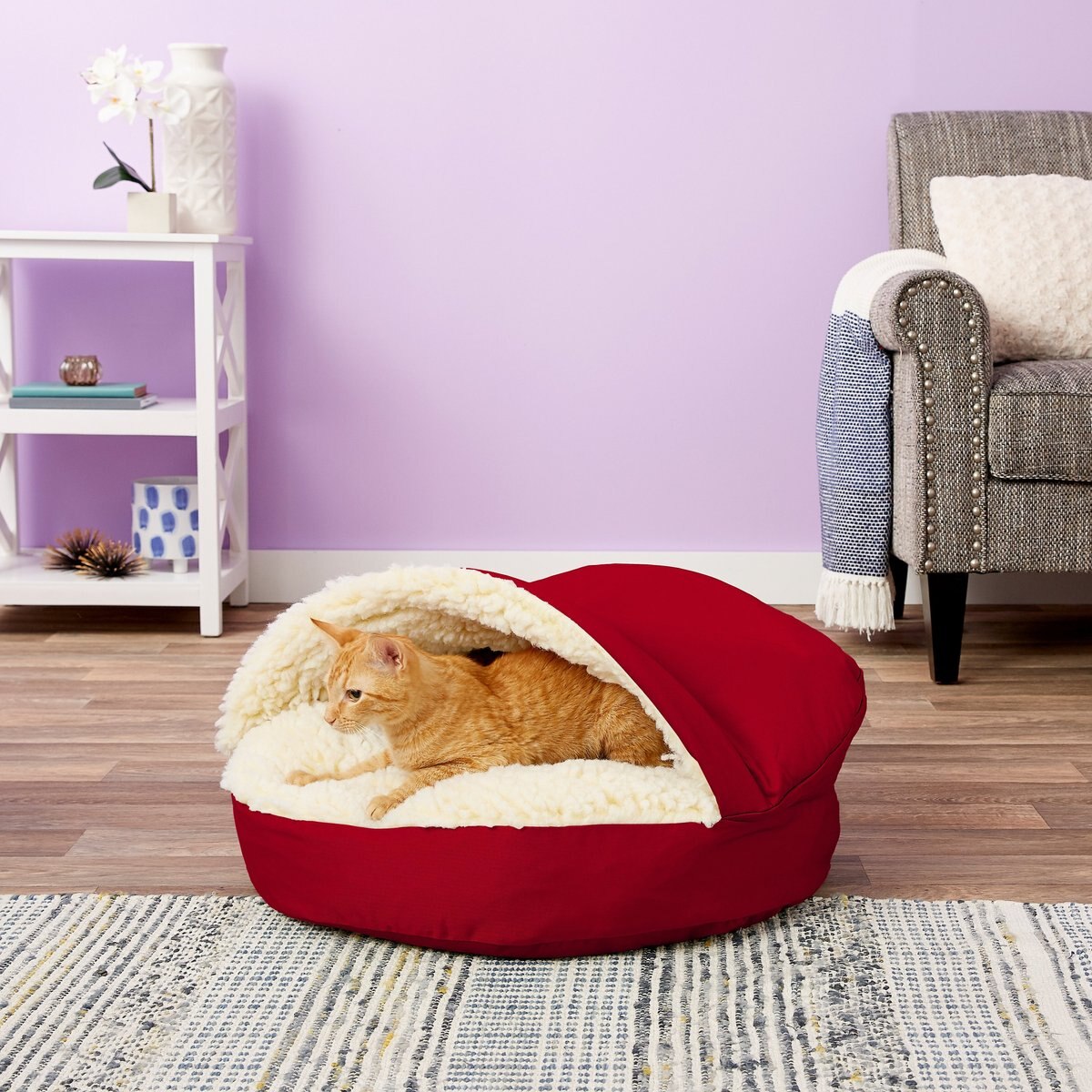 SNOOZER PET PRODUCTS Cozy Cave Covered Cat & Dog Bed with Removable Cover, Red, Small