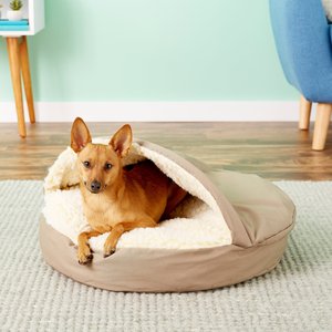 Snoozer Pet Products Cozy Cave Covered Cat & Dog Bed with Removable Cover, Khaki, Small