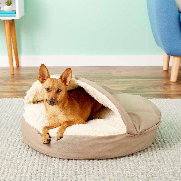 SNOOZER PET PRODUCTS Cozy Cave Covered Cat & Dog Bed with Removable Cover, Khaki, Small