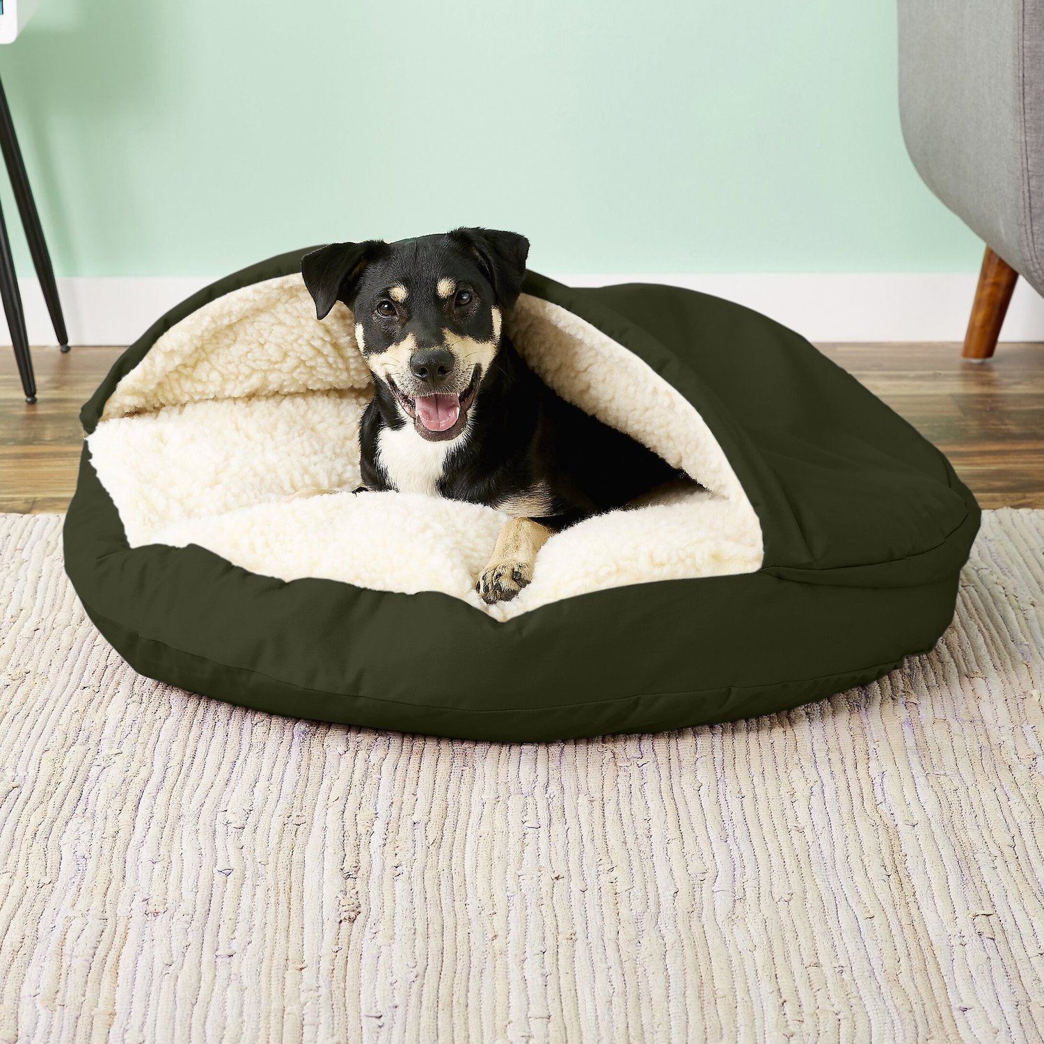 SNOOZER PET PRODUCTS Cozy Cave Covered Cat  Dog Bed with Removable Cover,  Olive, Large