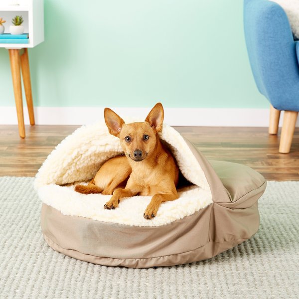 SNOOZER PET PRODUCTS Cozy Cave Covered Cat & Dog Bed with Removable Cover, Khaki, Small