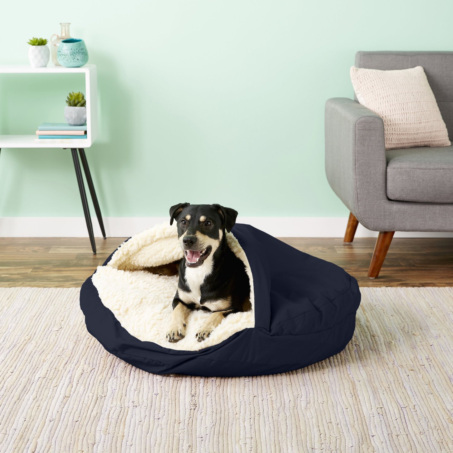 SNOOZER PET PRODUCTS Cozy Cave Orthopedic Covered Cat  Dog Bed with  Removable Cover, Navy, Large