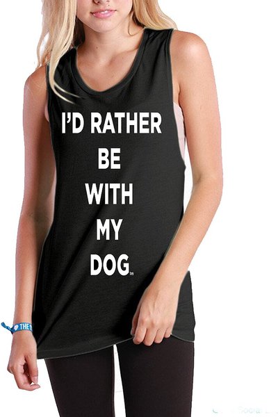 I'd Rather Be With My Dog Women's Solid Muscle Tank Top, Black, XX-Large slide 1 of 4