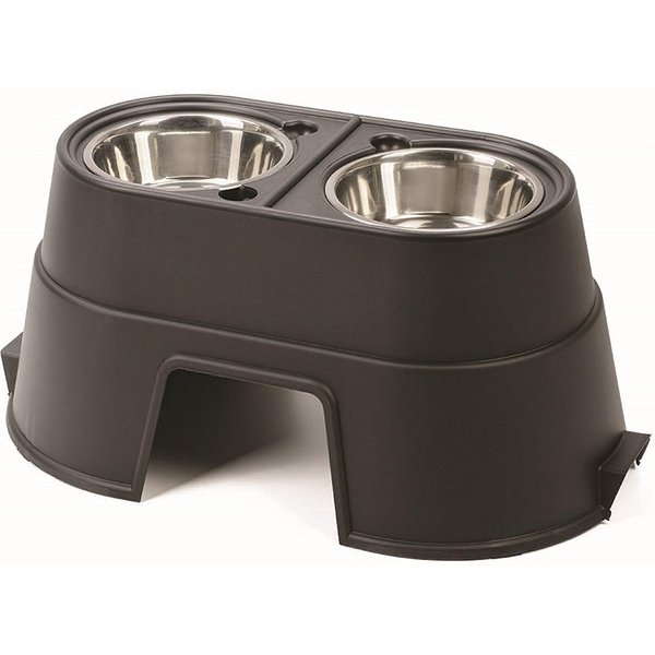 WeatherTech Double Low Pet Feeding System (Dark Grey) Two 64 oz. stainless  steel bowls with integrated stand and mat at Crutchfield