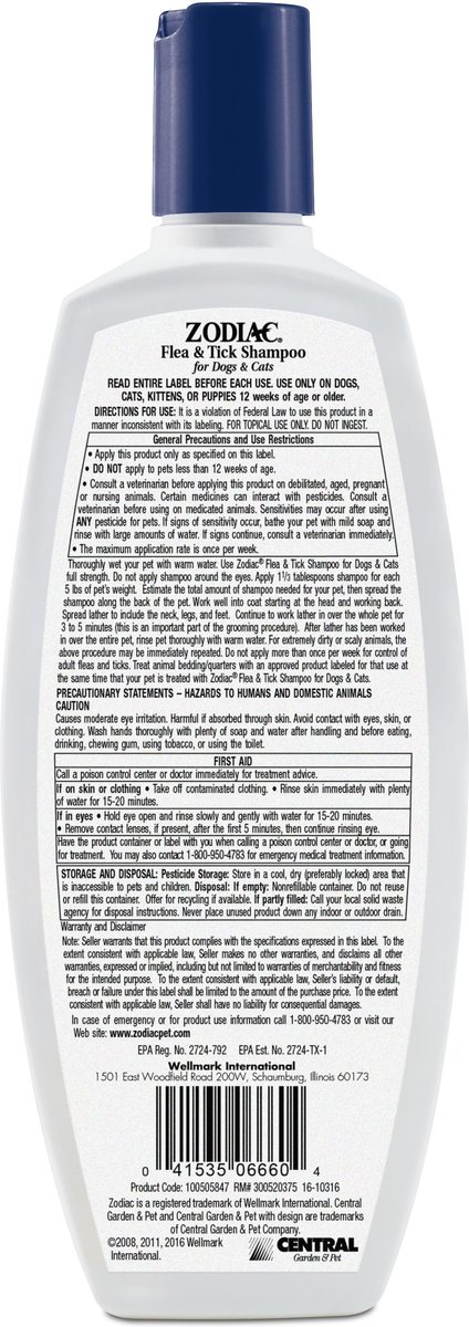 Zodiac flea hot sale shampoo for dogs