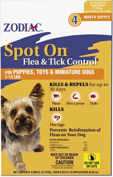 Zodiac Flea & Tick Spot Treatment for Dogs, 7-15 lbs, 4 Doses (4-mos. supply) slide 1 of 5