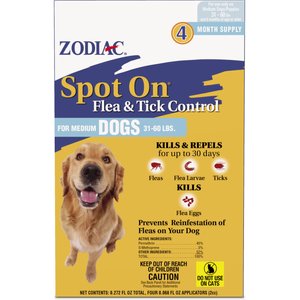 Zodiac Flea & Tick Spot Treatment for Dogs, 31-60 lbs, 4 Doses (4-mos. supply)