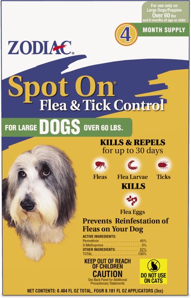 Zodiac Flea & Tick Spot Treatment for Dogs, over 60 lbs, 4 Doses (4-mos. supply) slide 1 of 3