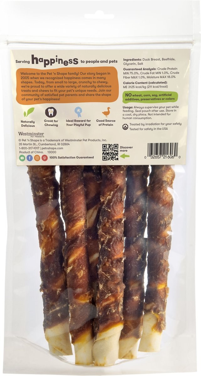 PET 'N SHAPE AllNatural Duck Hide Twists Dog Treats, 15.3oz bag