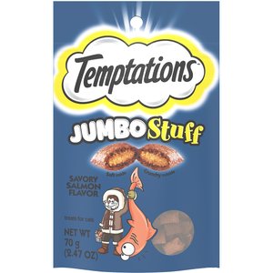 Temptations Jumbo Stuff Savory Salmon Flavor Soft & Crunchy Cat Treats, 2.47-oz bag