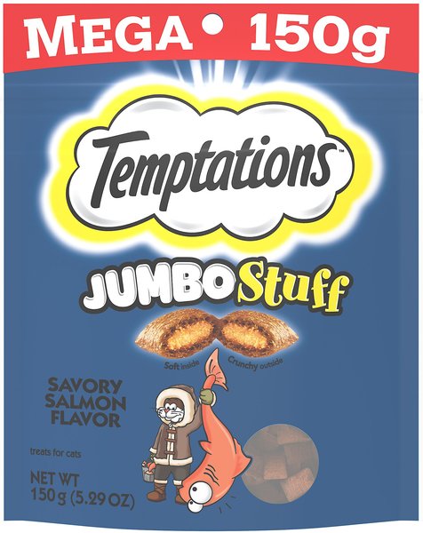 Temptations Jumbo Stuff Savory Salmon Flavor Cat Treats, 5.29-oz bag slide 1 of 8
