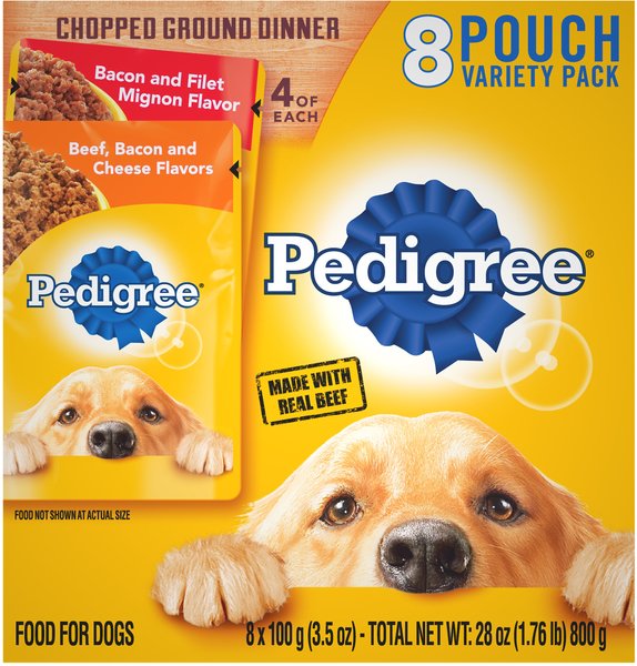 Pedigree Chopped Ground Dinner Variety Pack Featuring Bacon Adult Wet Dog Food, 3.5-oz, case of 8 slide 1 of 9
