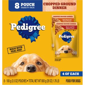 Pedigree Chopped Ground Dinner Variety Pack Featuring Bacon Wet Dog Food, 3.5-oz, case of 8