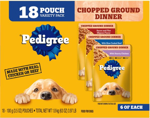 Pedigree Chopped Ground Dinner Variety Pack with Chicken, Filet Mignon & Beef Adult Wet Dog Food, 3.5-oz, case of 18 slide 1 of 9