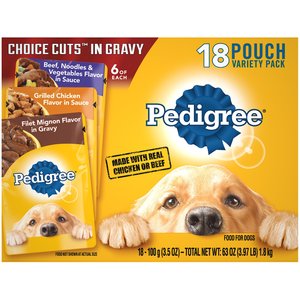Pedigree Choice Cuts Variety Pack With Beef, Chicken & Filet Mignon Adult Wet Dog Food, 3.5-oz, case of 18