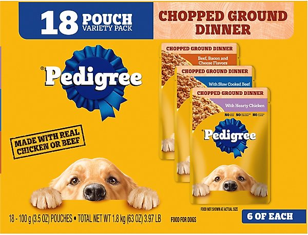 Pedigree Chopped Ground Dinner Variety Pack with Chicken, Beef & Bacon Adult Wet Dog Food, 3.5-oz, case of 18 slide 1 of 9