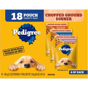 Pedigree Chopped Ground Dinner Variety Pack With Chicken, Beef & Bacon Adult Wet Dog Food, 3.5-oz, case of 18