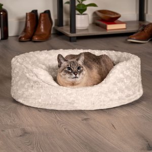 FurHaven Ultra Plush Oval Bolster Cat & Dog Bed with Removable Cover, Cream, Medium