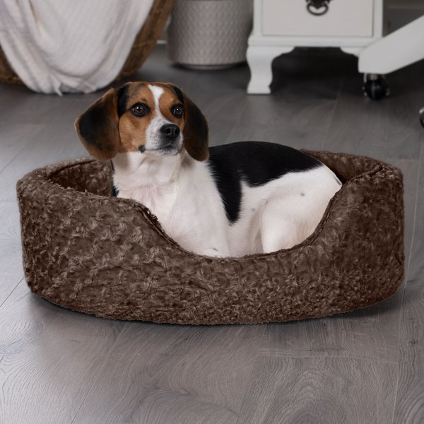 FurHaven Ultra Plush Oval Bolster Cat & Dog Bed with Removable Cover, Chocolate, Medium slide 1 of 10