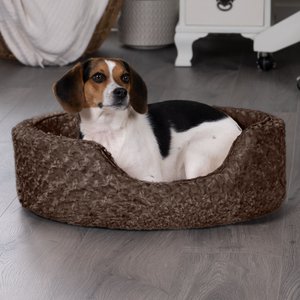 FurHaven Ultra Plush Oval Bolster Cat & Dog Bed with Removable Cover, Chocolate, Medium