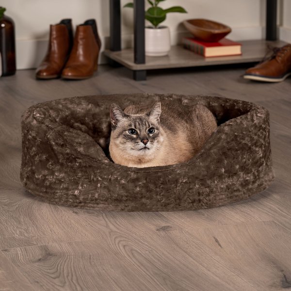 FurHaven Ultra Plush Oval Bolster Cat & Dog Bed w/Removable Cover, Chocolate, Large slide 1 of 9