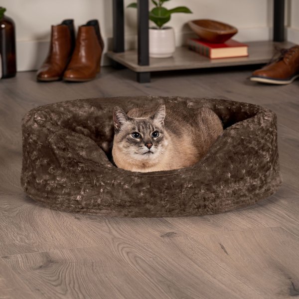 FurHaven Ultra Plush Oval Bolster Cat & Dog Bed with Removable Cover, Chocolate, Large slide 1 of 10