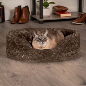 FurHaven Ultra Plush Oval Bolster Cat & Dog Bed w/Removable Cover, Chocolate, Large
