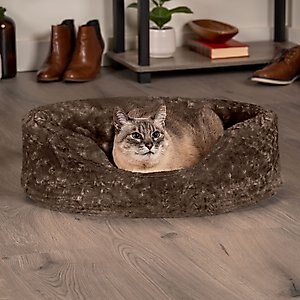 FurHaven Ultra Plush Oval Bolster Cat & Dog Bed w/Removable Cover, Chocolate, Large