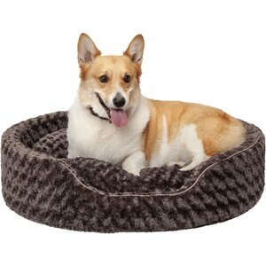 FurHaven Ultra Plush Oval Bolster Cat & Dog Bed w/Removable Cover, Chocolate, Extra Large
