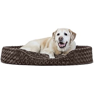 FurHaven Ultra Plush Oval Bolster Cat & Dog Bed with Removable Cover, Chocolate, Jumbo
