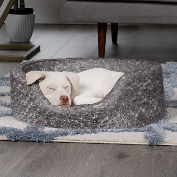 FurHaven Ultra Plush Oval Bolster Cat & Dog Bed with Removable Cover, Gray, Small slide 1 of 10
