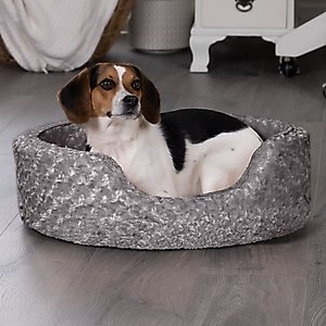 FurHaven Ultra Plush Oval Bolster Cat & Dog Bed with Removable Cover, Gray, Medium