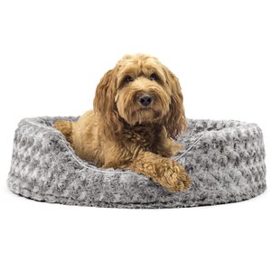 FurHaven Ultra Plush Oval Bolster Cat & Dog Bed with Removable Cover, Gray, Large